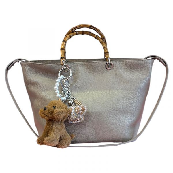 LEATHER TOTE BAG WITH BAMBOO HANDLES