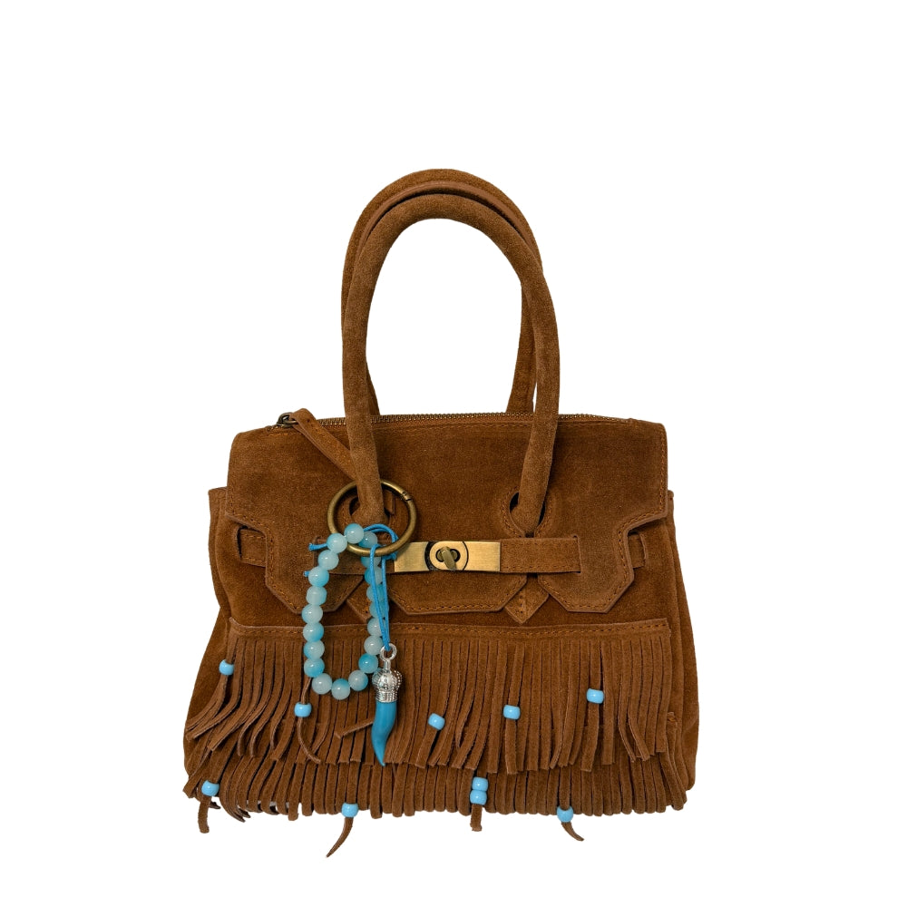 FRINGED AND BEADED MINI BAG