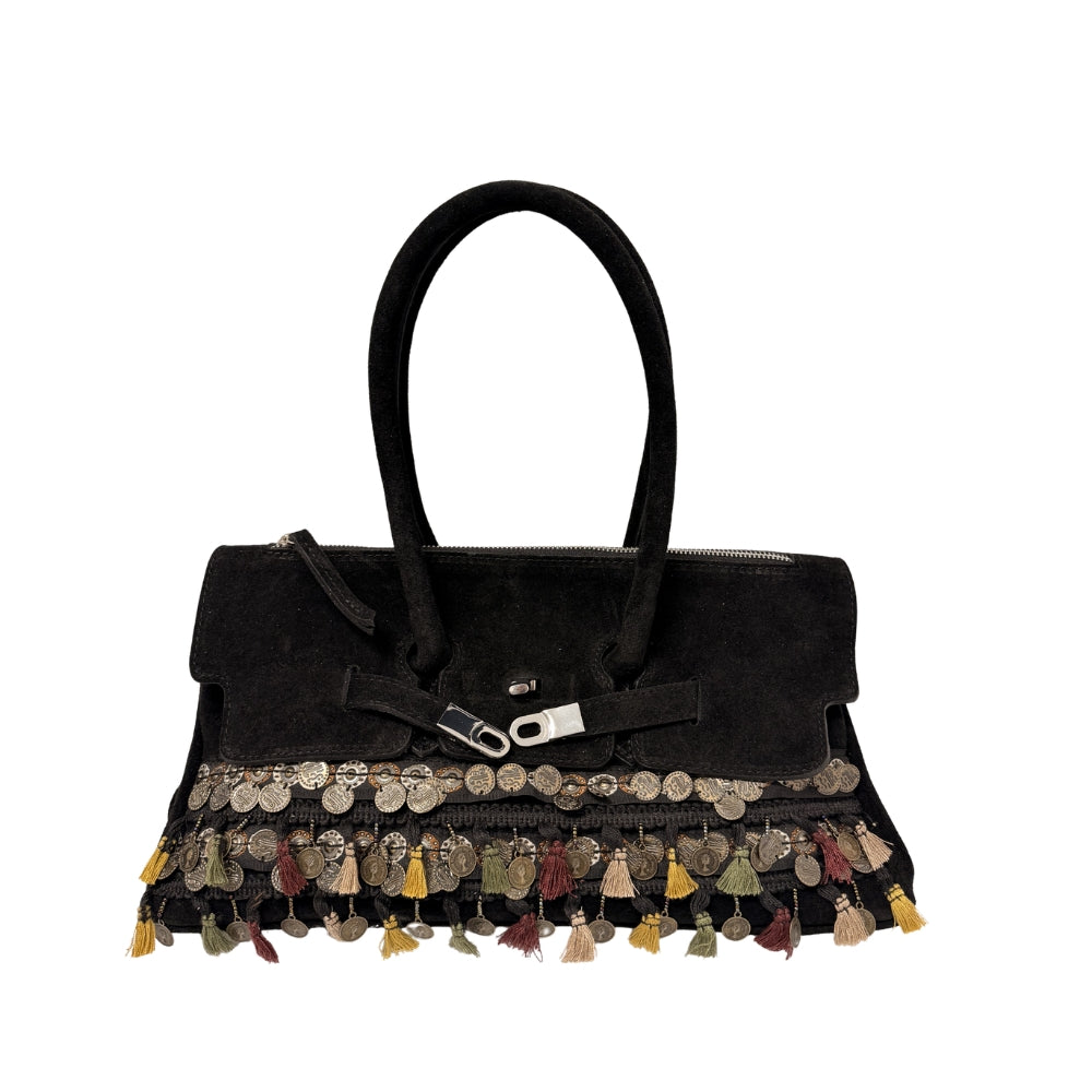 SUEDE TRIM SHOULDER BAG