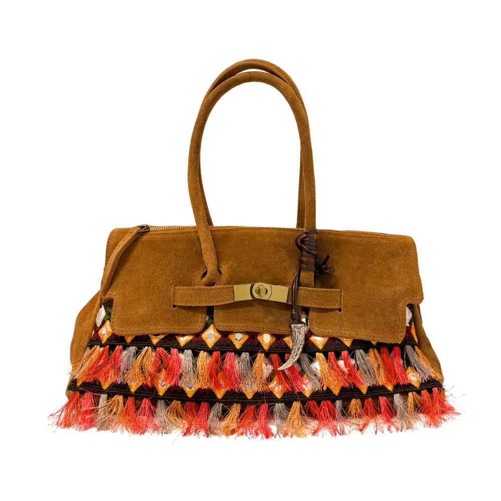 SUEDE TRIM SHOULDER BAG