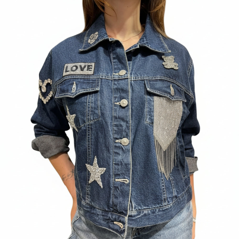 GIACCA DENIM PATCH ARGENTO