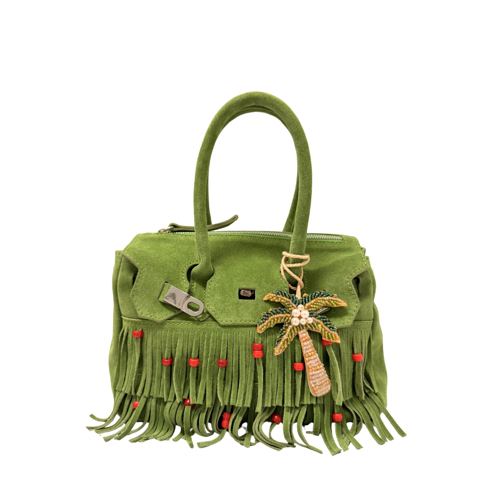 FRINGED AND BEADED MINI BAG