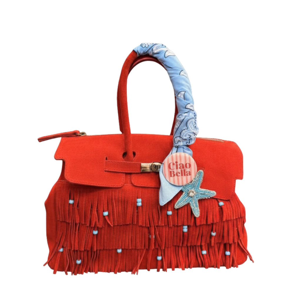 BORSA DUE MANICI FRANGE E PERLINE