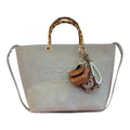 SUEDE TOTE BAG WITH BAMBOO HANDLES