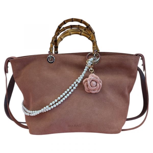 TOTE BAG CAMOSCIO MANICI IN BAMBOO