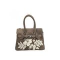 SUEDE MINI BAG WITH TWO HANDLES AND FLORAL EMBROIDERY