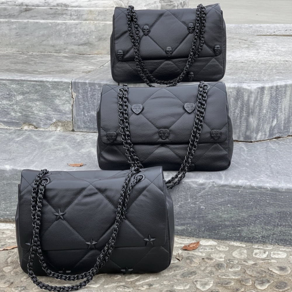 Borsa a tracolla Tiffany in pelle con borchie a forma di stella in metallo