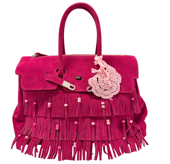 BAG WITH TWO HANDLES, FRINGES AND BEADS