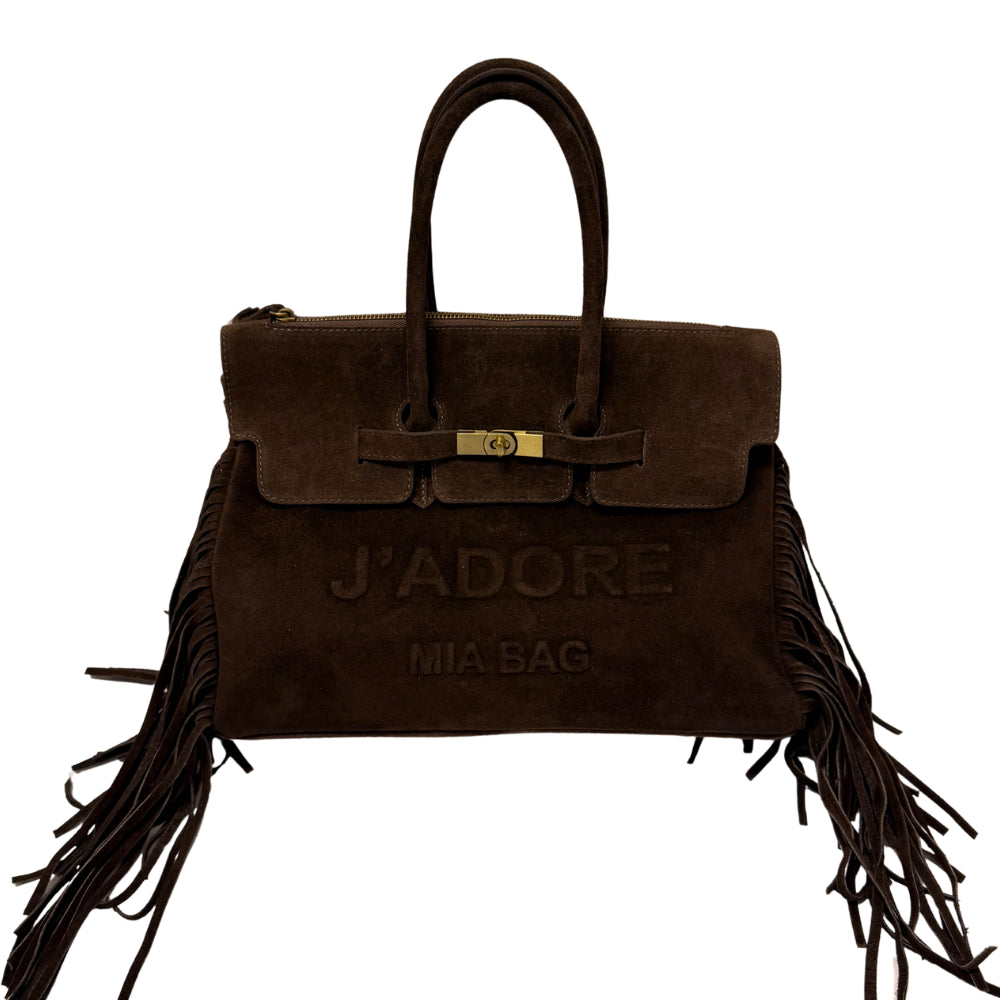 SUEDE BAG WITH TWO HANDLES AND FRINGES