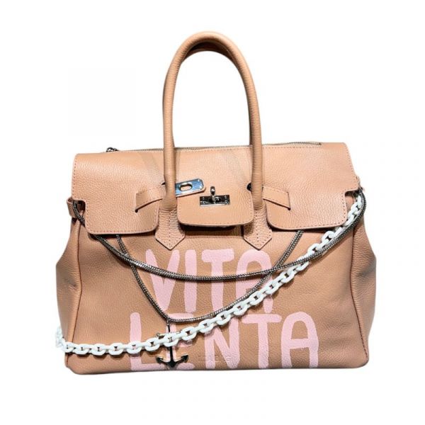 PAINT LEATHER TWO-HANDLE BAG