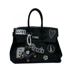 BORSA DUE MANICI CAMOSCIO CON PATCH ARGENTO