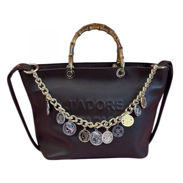 LEATHER TOTE BAG WITH BAMBOO HANDLES