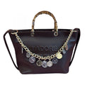 LEATHER TOTE BAG WITH BAMBOO HANDLES