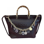 LEATHER TOTE BAG WITH BAMBOO HANDLES