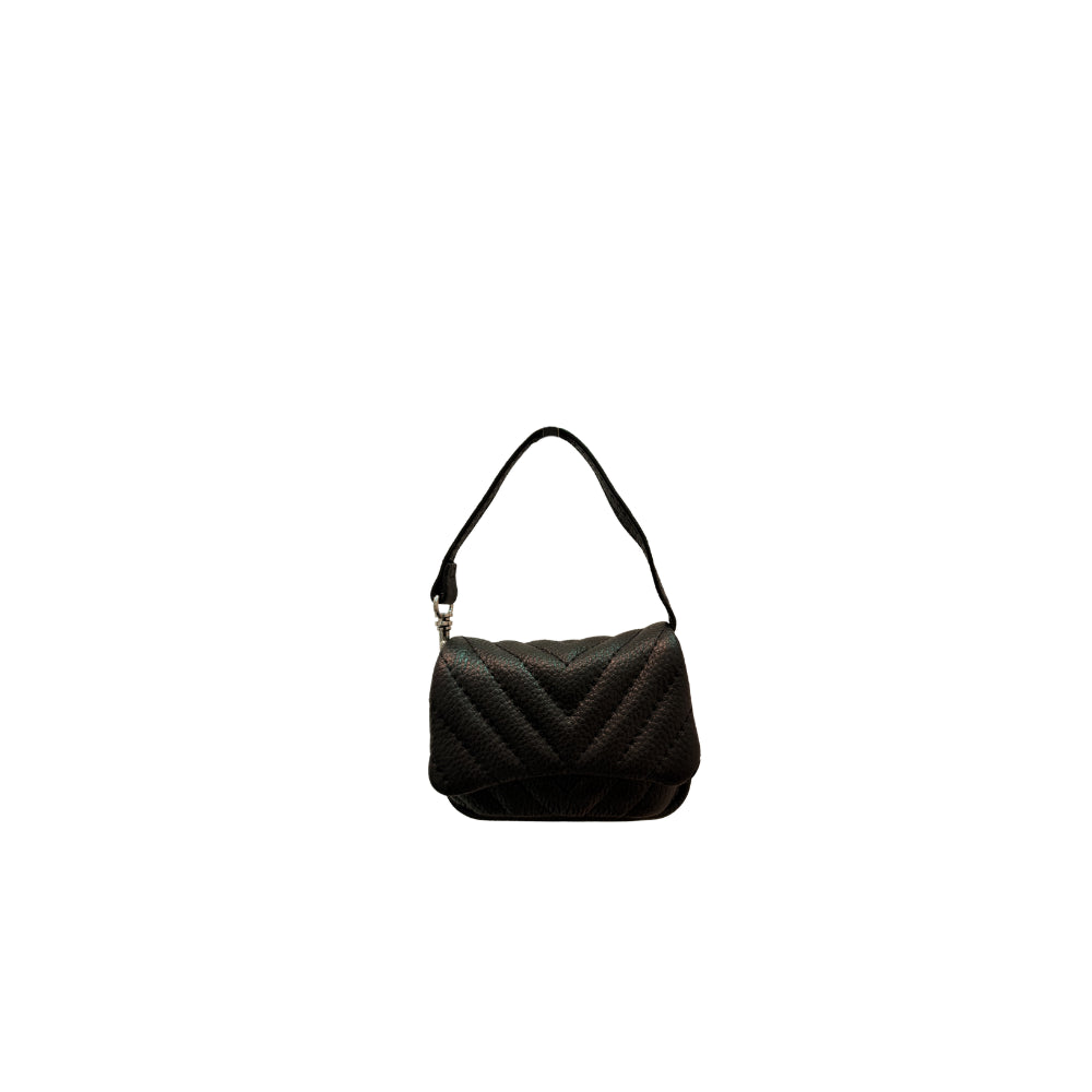 Mini borsa in pelle personalizzabile con lettera in metallo e tracolla a catena rimovibile