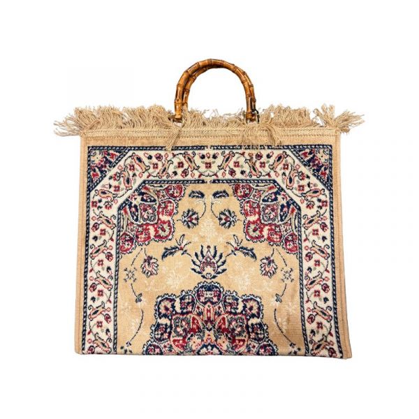 BOHO TOTE BAG WITH BAMBOO HANDLES