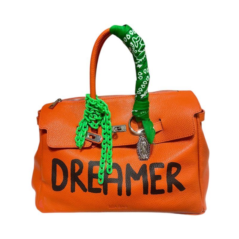 PAINT LEATHER TWO-HANDLE BAG