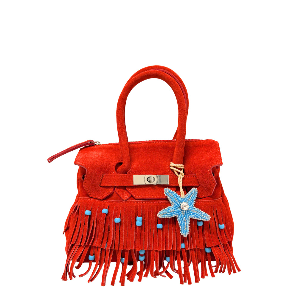 FRINGED AND BEADED MINI BAG