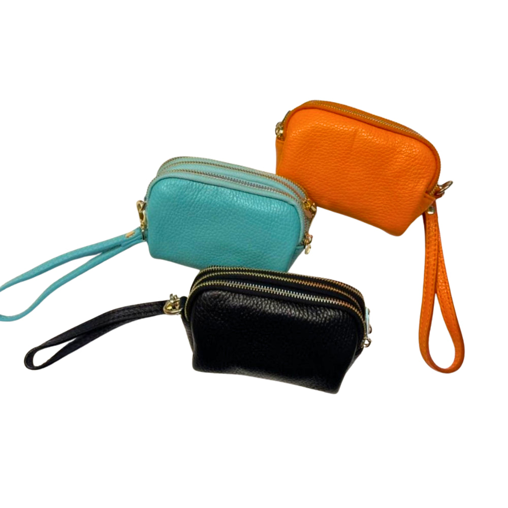 LEATHER THREE-ZIP KEYCHAIN