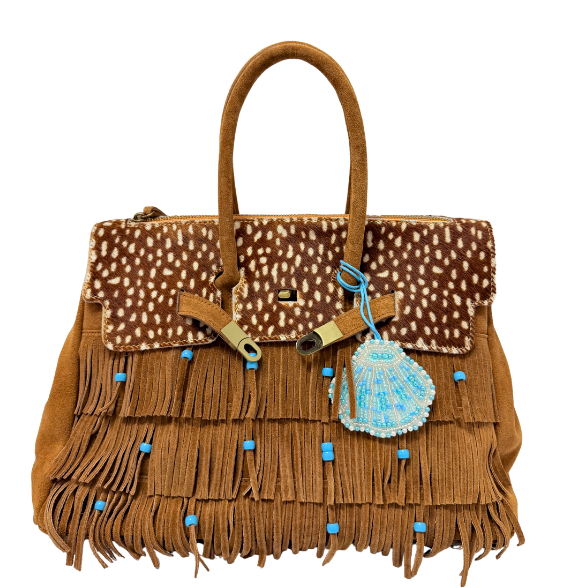 BORSA DUE MANICI CON FRANGE E PERLINE