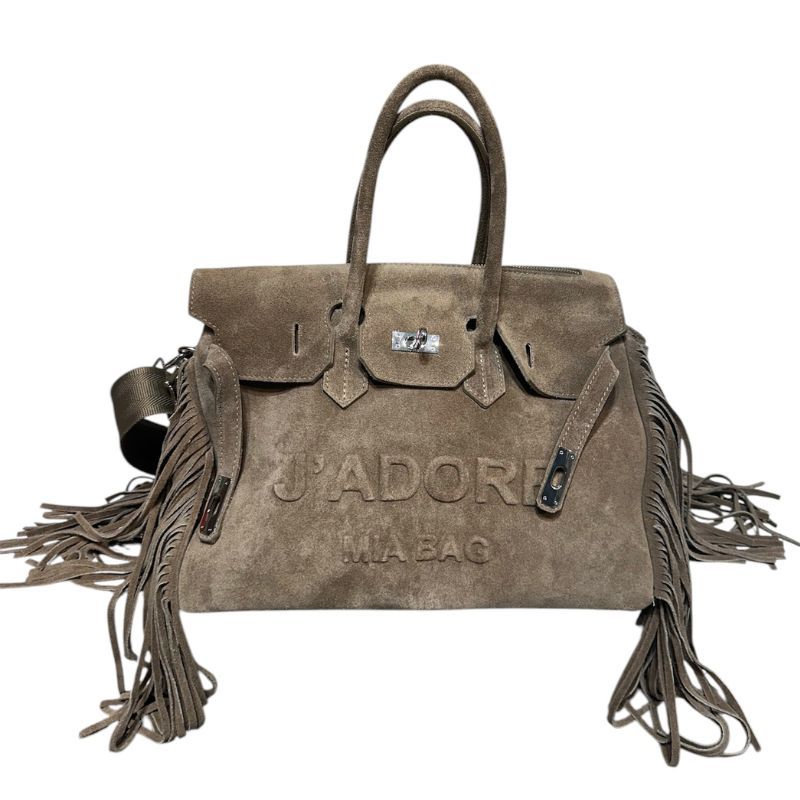 SUEDE BAG WITH TWO HANDLES AND FRINGES